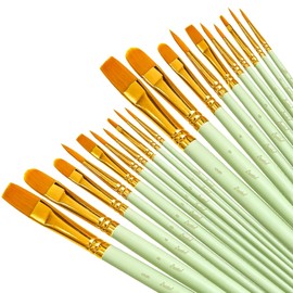 Bougimal Brush Set of 20, Nylon Acrylic Paint Brush, Painting Oil Paint Brush Set for Watercolour Oil Painting, Green