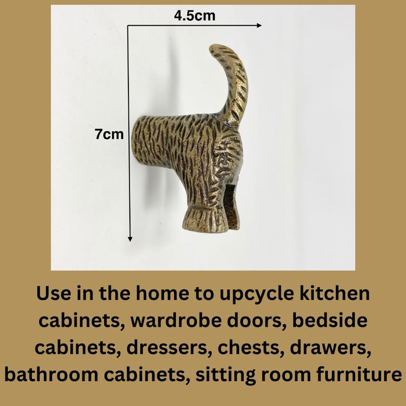 Dog Tail in Antique Brass Metal Drawer Knob or Hook