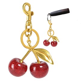 couduan Cherry Bags Charm Stylish,Bag Charms,Keychain Cute Comes With Shiny Resin Metal Keychain,Bag Charms For Womens Handbags,Cherry Crystal Clear Small Sequin Red Cherry Pendant