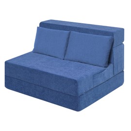 Ressainic Folding Sofa Bed Chair with Pillow,Convertible Fold Out Chair Bed Sleeper,Foam Floor Mattress, Foldable Futon Couch Bed for Living Room/Dorm/Guest/Office (Blue, Twin XL)