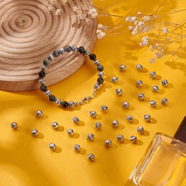 UNICRAFTALE About 150Pcs Lantern Beads Metal Spacer Loose Beads Antique Silver Barrel Beads Small Round Beads Tibetan Style Beads Alloy Beads for Earrings Necklace Bracelet Jewelry Making DIY Craft