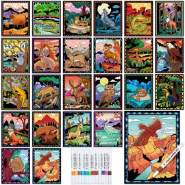 Zhanmai Pack of 48 Velvet Coloring Posters and Watercolor Pens National Parks Fuzzy Velvet Coloring Posters for Adults Teenagers Large Poster for Holiday Arts Crafts