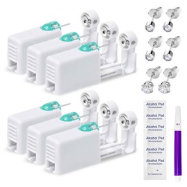 kclkda 6 pcs Disposable Ear Piercing Kit with 6 Alcohol Wipe＆Mark Pen, Aseptic Self Ear Piercing Gun with 6 CZ Silver Stud, Safety Painless Ear Piercing Gun Kit Tool for Girls, Teenagers, Women, Men
