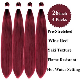 Gozill Braiding Hair Pre stretched Burgundy Red Boho Hair for Braiding Prestretched Hypoallergenic Ez Braid Curly Deep Wave for Boho Braids