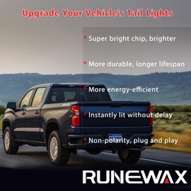 RUNEWAX 7443 W21/5W LED Brake Tail Light Bulbs for 2015-2025 Chevy Silverado 1500 2500 3500 HD Rear Turn Signal, 12V Red 1000K High Power CANBUS Anti Hyper Flash, 2-Pack,