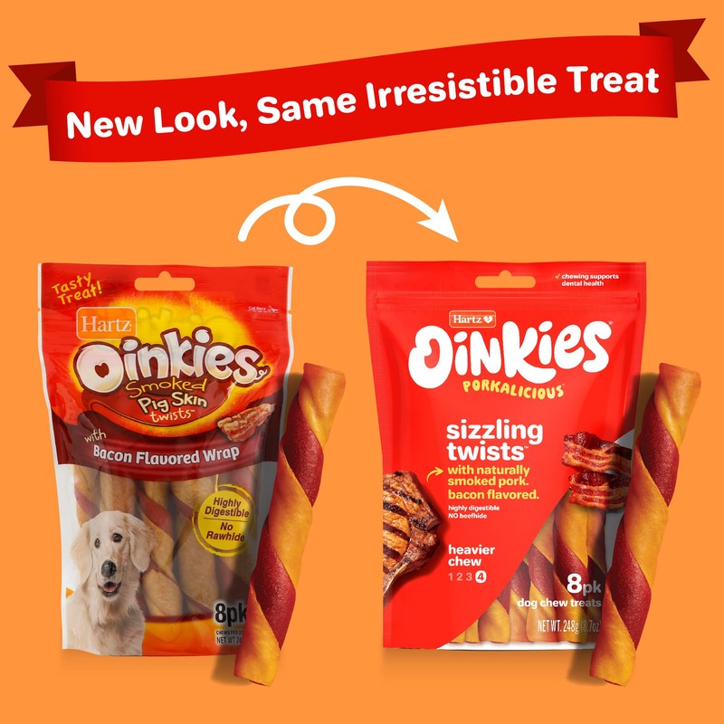 Hartz Oinkies Sizzling Twists Bacon Flavored Rawhide-Free Natural Chew Dog