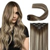 Balayage Human Hair Clip in Extensions Ombre Walnut Brown to