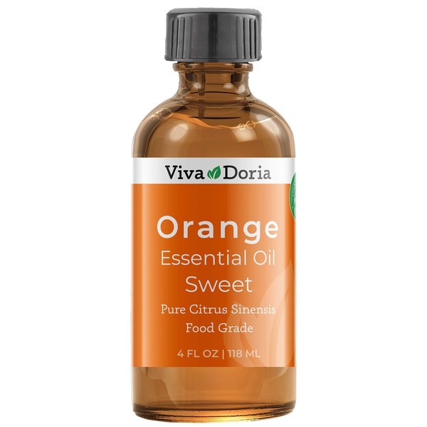 Viva Doria 100% Pure Sweet Orange Essential Oil, Undiluted, Food Grade, USA Orange Oil, 118 mL (4 Fl Oz) …