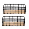 Yuikome 2 Packs Metal Storage Basket with Wooden Base, Decorative