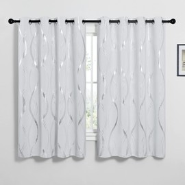 NICETOWN Greyish White Blackout Curtains for Bedroom, Microfiber Noise Reducing Thermal Insulated Wave Line Foil Print Design Blackout Curtains for Office, Classroom (2 Panels, 52 x 45 Inch)