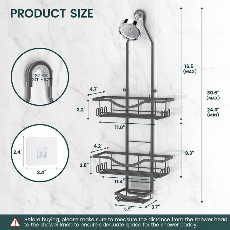REINHARDT Shower Caddy Hanging Adjustable, Extended Length Rustproof Shower Caddy