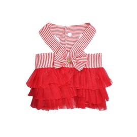 Dog Dress for Dog,Pet Cats Rabbit Bowknot Tutu Fancy Adorable Striped Mesh Dress Princess Petti Vest Doggie Dresses for Small Medium Dogs Pomeranian Chihuahua Skirt Pet Puppy Puppies Clothes Red S