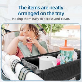 Stroller Snack Tray Compatible with Wonderfold Wagon - Upgraded with Extra Thick Base, Waterproof Faux Leather Sides & Side Mesh Pockets for Added Durability (W2 Series Thickened)