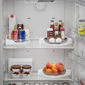 shuang qing 2 Pack Lazy Susan Turntable - Corner Spice Organizer for Cabinet - 9 Inch Rotating Condiment Rack Storage for Refrigerator, Pantry, Kitchen, Vanity, Bathroom Countertop (2 Tier-Clear)