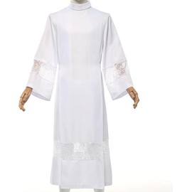 Catholic Church Priest ALB White Linen Lace Pleated Costume Vestment Robe