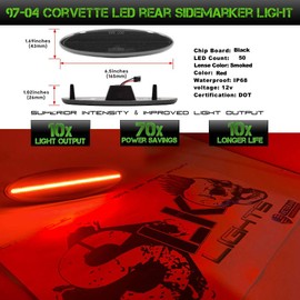 SLK - Luces C5 LED rojas para guardabarros laterales traseros mejores que el reemplazo original para accesorios convertibles Coupé Z06 1997-2004 (lente ahumada)