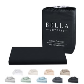 Bella Coterie Luxury Flat Sheet | Organically Grown | 100% Viscose Made from Bamboo | Ultra Soft | Cooling for Hot Sleepers | 18" Deep Pocket [Black]