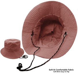 lifwimner Sun Hat Women's Men's Fishing Hat with Chin Strap Waterproof Bucket Women's Quick Dry Packable Hat Summer Outdoor Activities, brick red