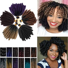 Curly Jamaican Bounce Jumpy Wand Crochet Hair Braid 6 Inch Ombre Black to Light Brown Spring Curl Braiding Hairpiece Synthetic Twist Hair 3 Bundles/Pack 2 Tones