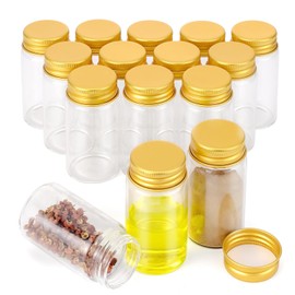 JIUWU 15 Pack 5/3 oz Glass Bottles with Lids,50 ml Small Jars Gold Cap Dispenser Bottles for Kitchen Seasonings