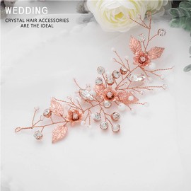 Yean Cristal de ópalo para novia, boda, vid de oro rosa, accesorio para el pelo, joyería para mujeres y niñas