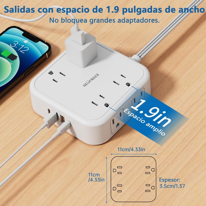 Glückluz Regleta Multicontacto, Conector Multiple con 8 Enchufes de CA