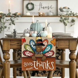 Artoid Mode Turkey Give Thanks Thanksgiving Table Runner, Seasonal Fall Autumn Kitchen Dining Table Decoration for Home Party Decor 13x90 Inch