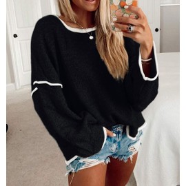 SALENT Women's Soft Oversized Sweaters Long Sleeve Crew Neck Chunky Knit Casual Tunic Knitwear Tops (US, Alpha, Medium, Regular, Regular, Black)