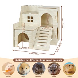 FWQJY Wood Hamster Hideout House Habitat Wooden Maze Hide Hut with Platform Cage Accessories Toys for Syrian Dwarf Gerbils Mouse Mice Rat Other Small Animals etc. (01 Large Rectangle House)