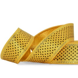 1 Pcs 1 1/8"W Polka Dot Gold Edge Stripe Double Face Satin Ribbon Yellow Black 10 Yards, Polka Dot Ribbon for Gift Wrapping | #AA120RK