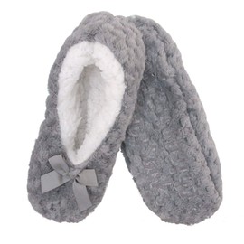 Adult Super Soft Warm Cozy Fuzzy Soft Touch Sleeper Slippers Non-Slip Lined Socks – Grey – Medium (UK Size 4-5)