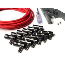 Kurrent Electric Solderless Right Angle DC Barrel DIY Kit, 6 Custom Length Cables for Guitar Effects Pedals (Red Cable Kit)
