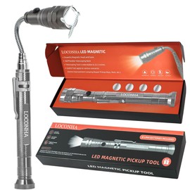 LOCONHA Magnetic Pickup Tool with LED Lights, Telescoping Magnet Flashlight, Cool Gadget Birthday Gifts Christmas Day Gifts for Men, Handyman, Husband, Boyfriend, Him, Father, Dad (1 Pack Silvery)