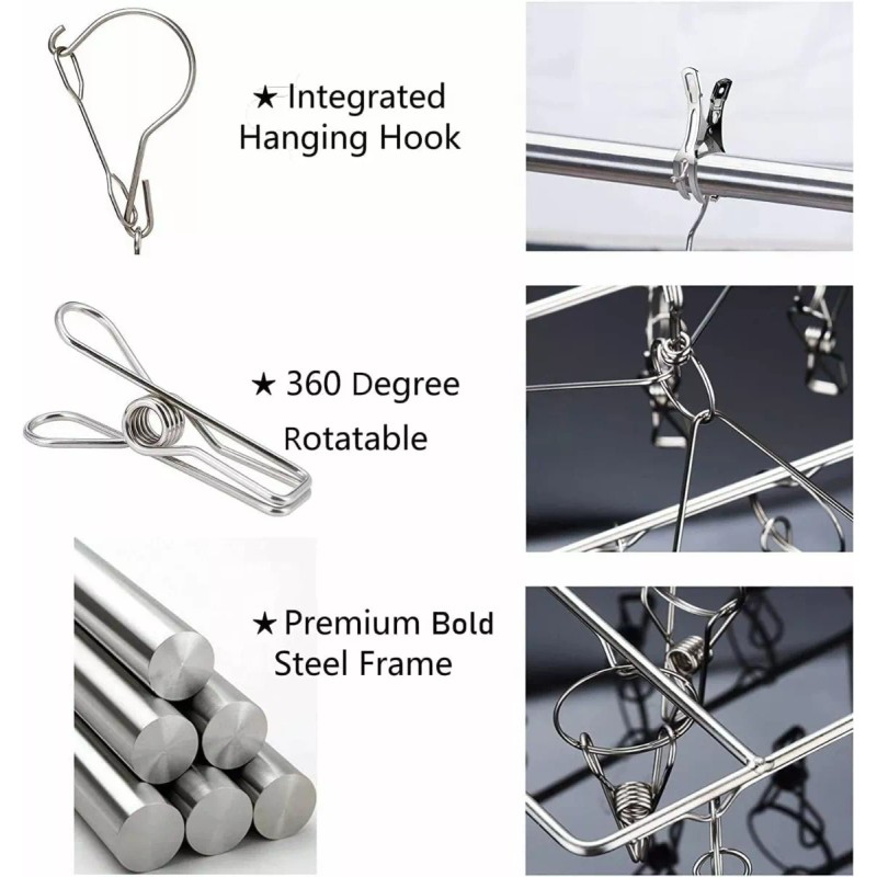 SANBREVE Tendedero Portatil Ropa Secadora Acero Inoxidable 40 Pinzas