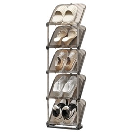 YYW Narrow Shoe Rack Vertical Shoes Rack for Entryway Corner Shoe Storage Organizer for Small Spaces Transparently Tall Slim Shoe Shelf for Front Door Entrance Living Room Grey 5 Layers