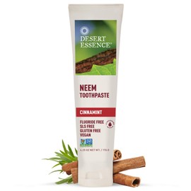 Desert Essence Natural Neem Toothpaste - Cinnamint - 6.25 Ounce - Pure Essential Oil - Baking Soda - Complete Oral Care - Sea Salt - Refreshing Taste - Promotes Buildup Reduction