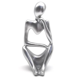 YUESUO Thinker Statue Abstract Sculptures Resin Decoration, Abstract Figure Crafts, Housewarming Decorations, Living Room Decorations (Left, Sliver)