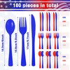 FULJOOY 180 PCS 4th of July Independence Day Plastic Silverware