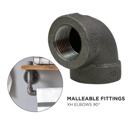 SUPPLY GIANT BXNL0112-5 Malleable Iron FNPT Threaded Nipples Connector, Connects to 1-1/2 Inch Black (Pack of 5) BXFL0112-5 XH 90 Degree Elbow Pipe Fitting, 1-1/2"