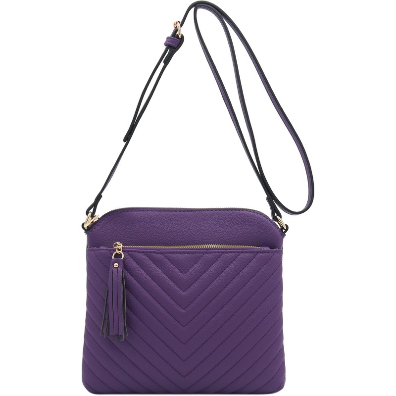 Chevron - Bolso cruzado acolchado mediano con detalle de borla