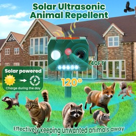 Alikguu Solar Ultrasonic Animal Repellent Outdoor, 2 Pack Cat Squirrel Raccoon Bird Dog Deer Repellent Devices with PIR Motion Sensor  LED Flash, Waterproof Animal Deterrent for Garden Yard Farm