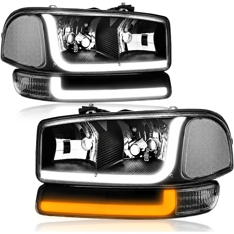 Fullux LED DRL Headlights Assembly Compatible with 1999-2007 GMC Sierra/2000-2006