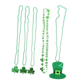 Hohopeti 3pcs Shamrock Bead Necklace for Patrick's Day Party Supplies Lightweight Clover Pendant Jewelry for Adults for Festive Celebrations
