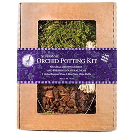 SuperMoss (90460 Orchid Potting Kit with Preserved Mountain Moss, Orchid Bark, Stakes, and Clips - Indoor Plant Accessories for Growing and Supporting Orchid Plants Live, 200 Cubic Inch (Appx 8oz)
