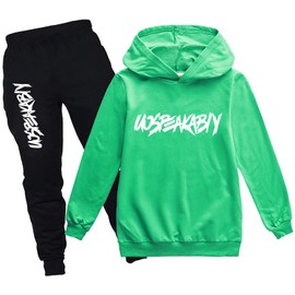 amropi Boy's Tracksuit Pullover Hoodie Jogging Pants Set 2 Pieces Sweatsuit Green,11-12 Years