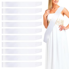 10Pcs Sash Sashes Satin Blank Ribbon Birthday Plain Party Pageants Diy Pageant Bachelorette Party, Prom Graduation Decorate (White)