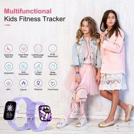 HENGTO Fitness Tracker for Kids, IP68 Waterproof Activity Tracker, Pedometer, Heart Rate Monitor, 19 Sports Modes, Great Gift for Kids (Purple)