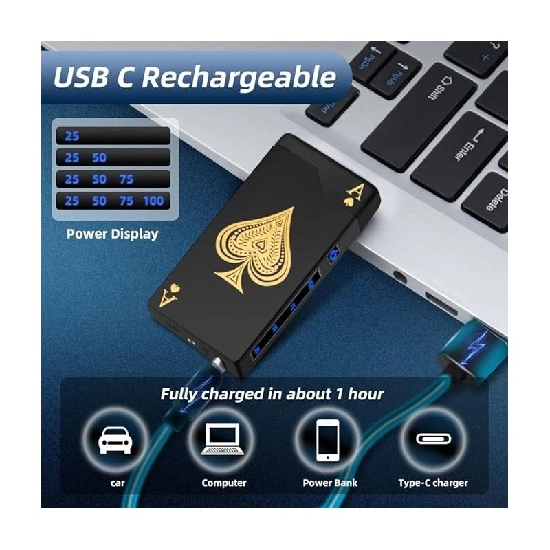 N/A Dual Arc Electric USB Rechargeable Plasma Windproof Flameless Lighter