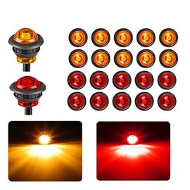 20 PCS VL.VICTOR 3/4 Inch Round LED Clearance Light Side Marker Light ( SAE DOT PC2) Taillight Brake Stop Lamp for Truck Car Bus Trailer 12V (10 PCS Amber + 10 PCS Red) Multicolor VL-100-M
