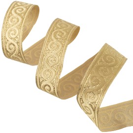 AERZETIX - C60660 - Ribbon Rolls Jacquard ~ 9 m x 33 mm Colour: Gold with Snail Pattern - Embroidered Fabric Craft Clothing Haberdashery Creative Leisure Design Decoration